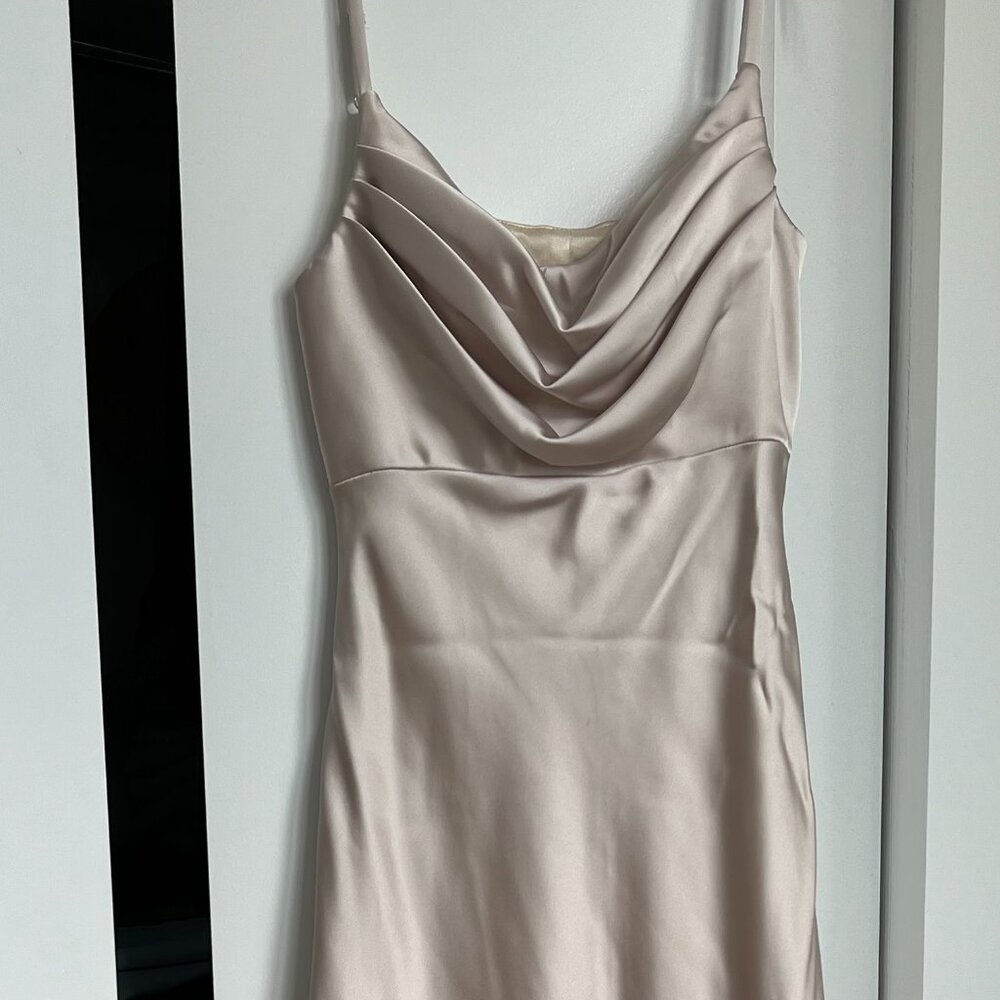 Revelry Bridesmaid Dress: Skye Satin Dress | Soft Champagne